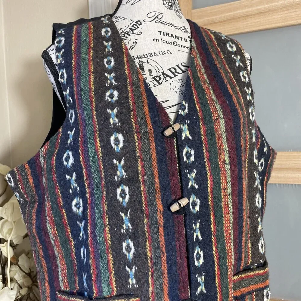 Gypsy Rose Unisex Vest Knit Western Boho Style 80s 90s Tribal Print Folkroric - Picture 2 of 7